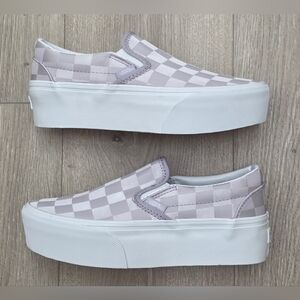Vans Classic Slip On Satin Stackform Platform Checkerboard Lilac Womens Sz 7 New